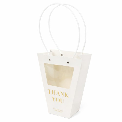 pungă conică cu fereastră, alb ivory, fereastră transparentă, deschidere 20 × 15 cm